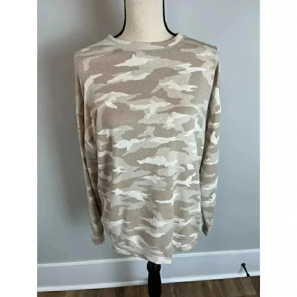 Athleta Camo Brown Pullover Stretch Active Women's Long Sleeve Shirt S
